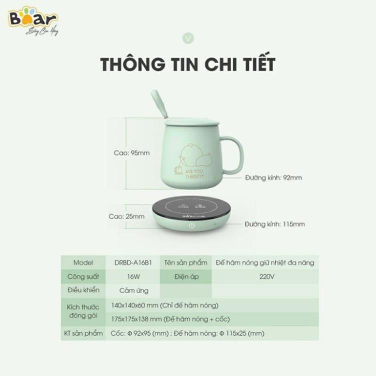 Đế Hâm Nóng Đồ Uống Thức Ăn Đa Năng Bear, Đế Làm Nóng Đồ Uống Bằng Điện, An Toàn_ Kèm Cốc_Bear DRBD-A16B1_ BH 1 Năm