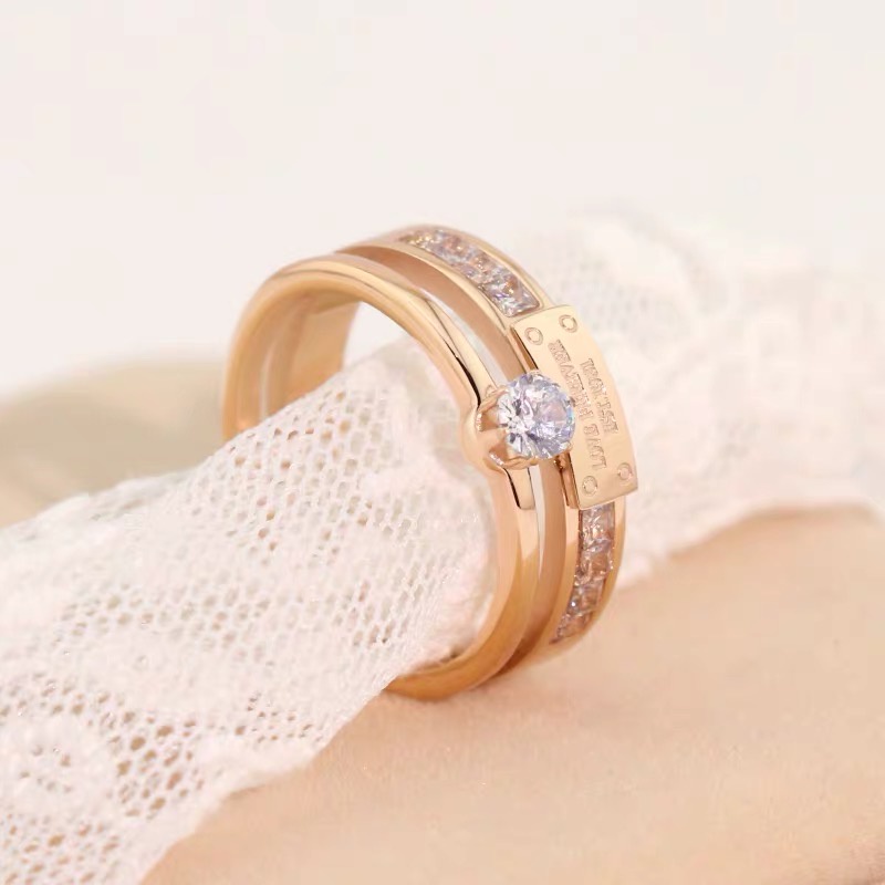 Nhẫn MAYEBE LAVEND hai lớp bằng thép titan màu vàng hồng phong cách retro Hàn Quốc dành cho nữ