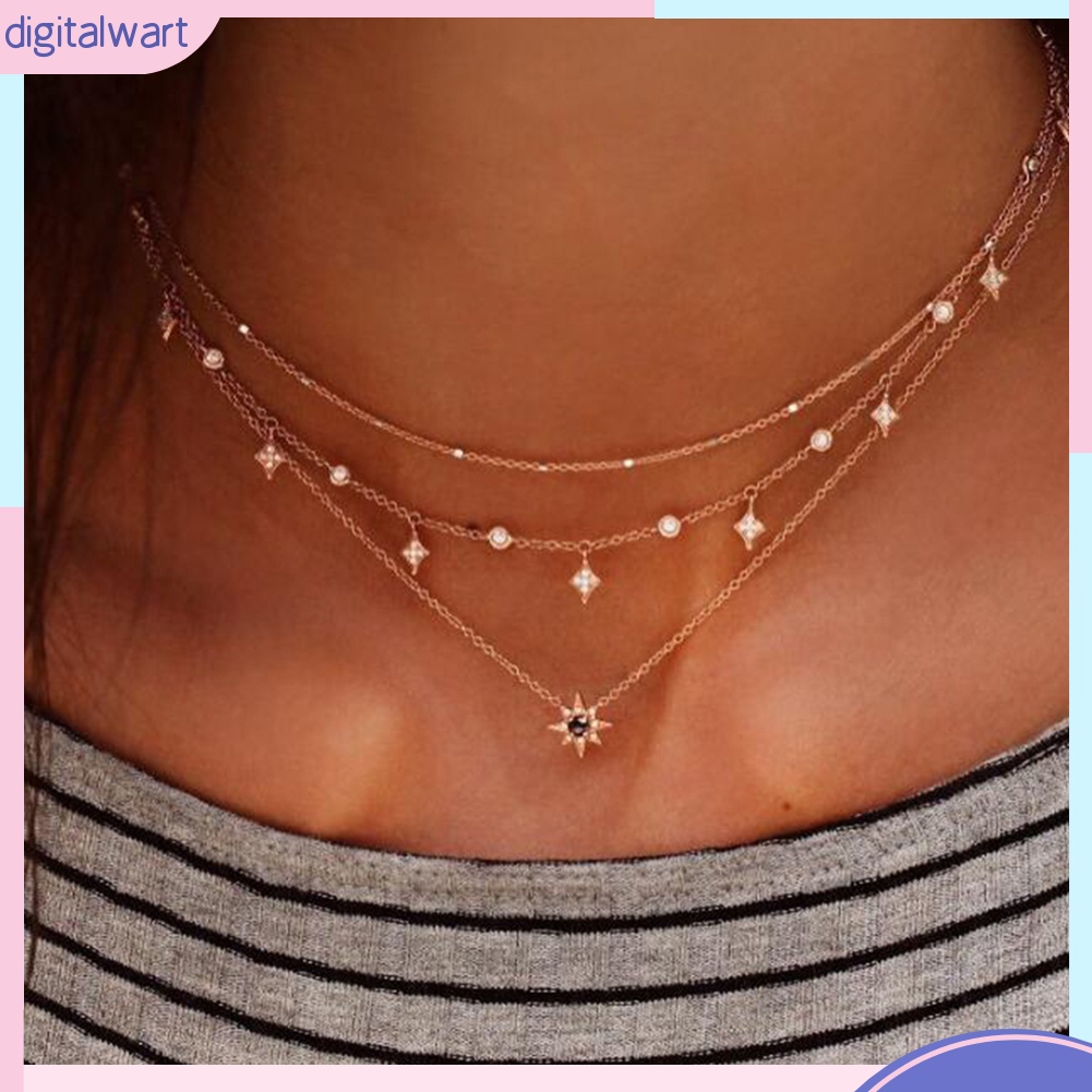 Dây chuyền nhiều lớp mặt hình ngôi sao đính đá thời trang cho nữ
