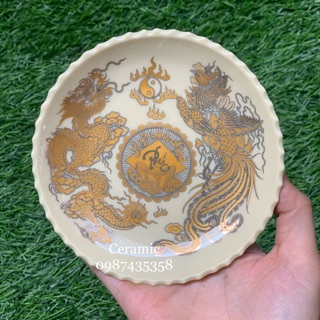 Đĩa để trầu cau men vàng (phụ kiện đồ thờ)