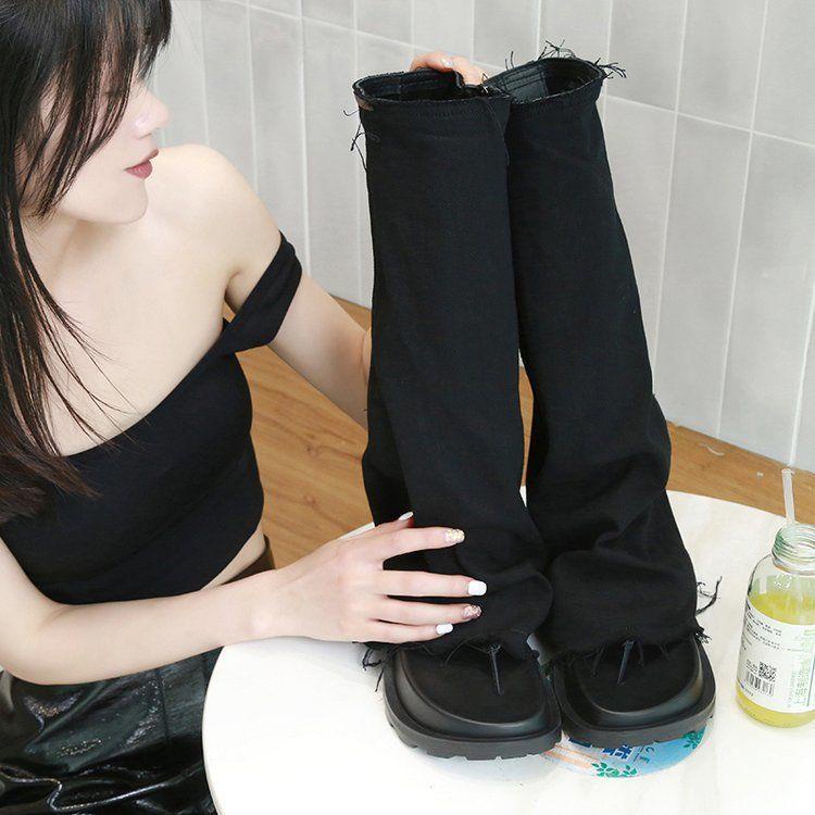 Giày Bốt denim Cổ Cao Đế Dày Thời Trang Mùa Hè Hàng Mới 2022 Cho Bạn Gái