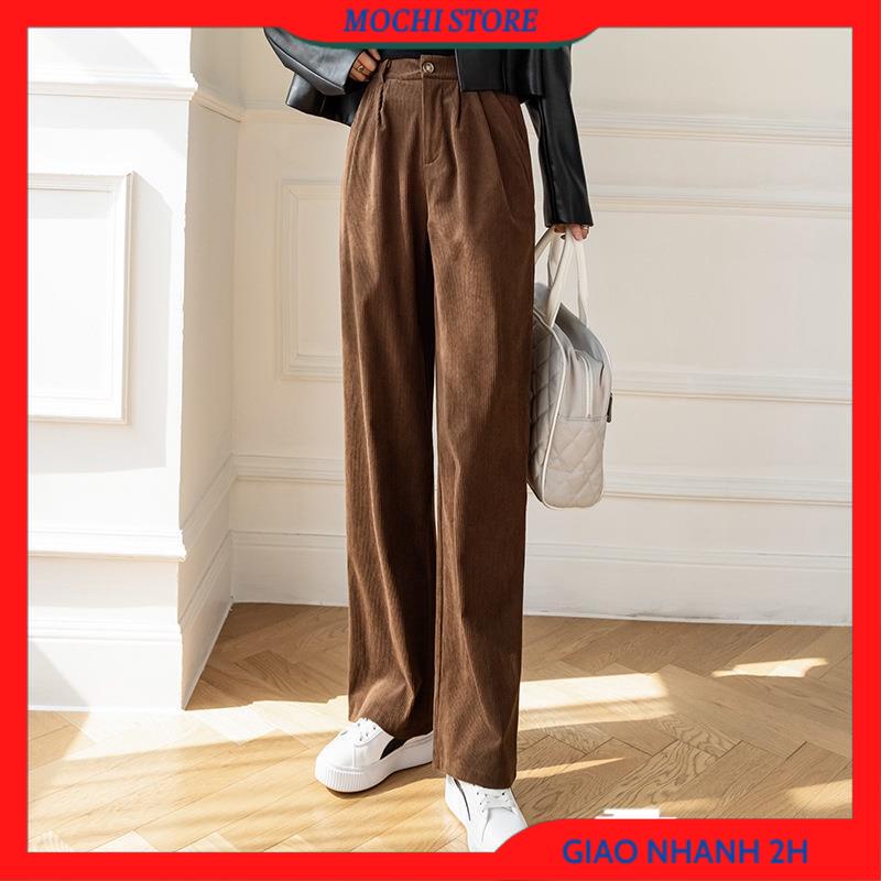 Quần Ống Suông Nữ Lưng Cao, Quần Ống Rộng Nữ Nhung Tăm Kéo Khóa Lưng Thun Sau 3 Màu Đen, Kem, Nâu Dễ Phối Đồ Siêu Tôn Dá | BigBuy360 - bigbuy360.vn