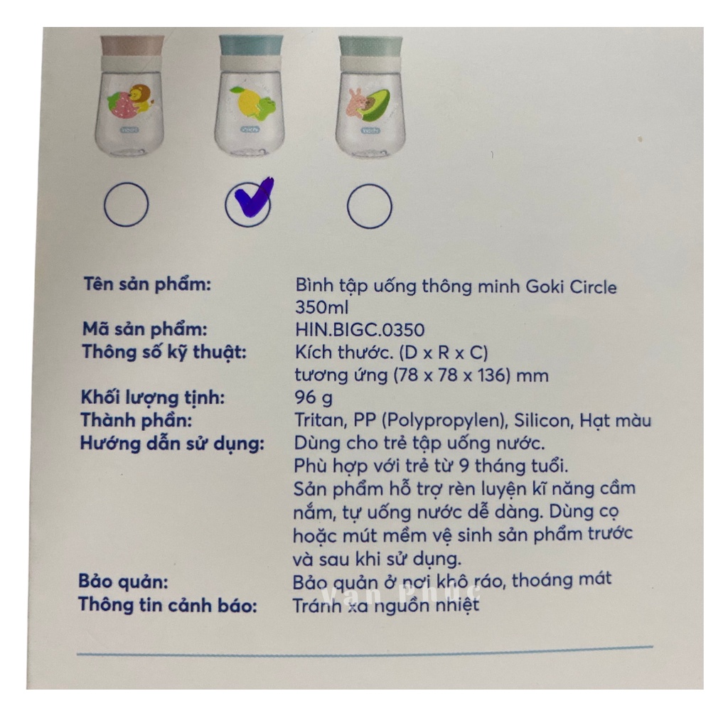 Bình tập uống nước cho bé Inochi Goki circle Nhật Bản, nhựa tritan, không chưa BPA, chống sặc, an toàn cho trẻ, Vạn Phúc