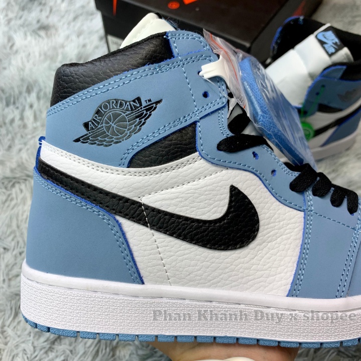 Giày Jordan xanh dương đen trắng cổ cao jd University blue high nam nữ hàng tiêu chuẩn