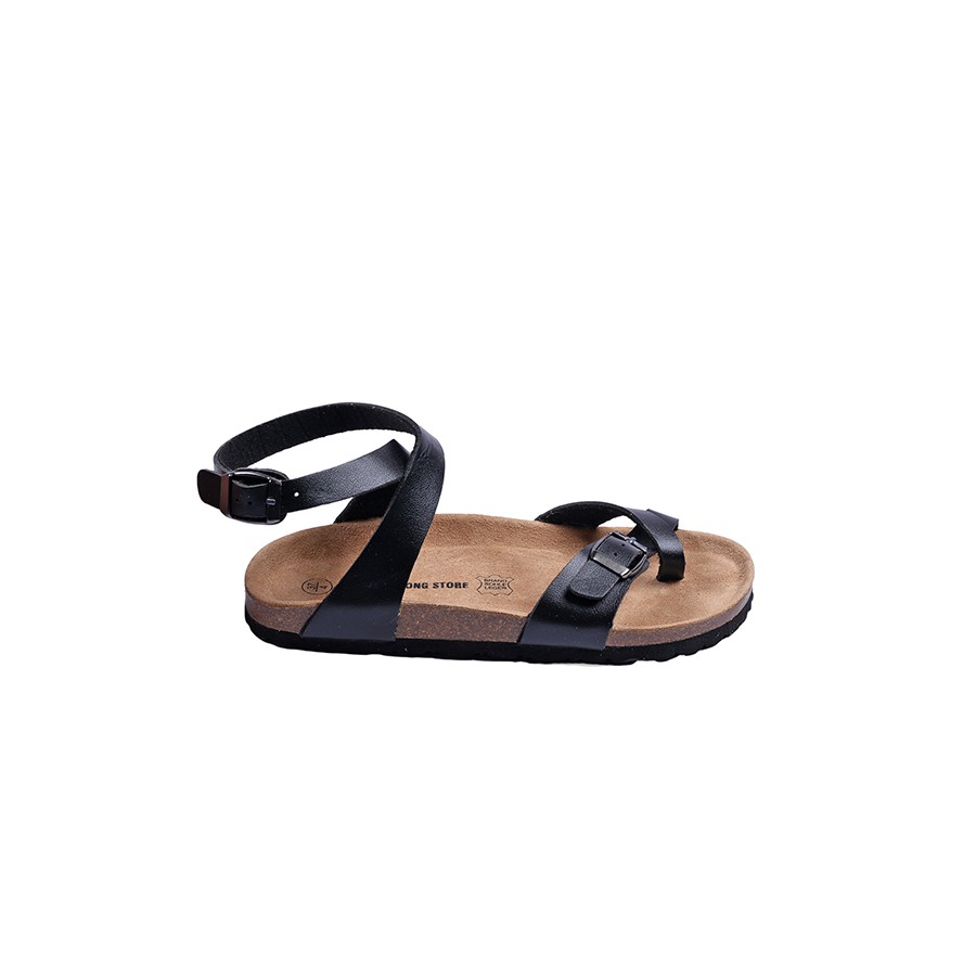 Giày Sandal Unisex Huucuong xỏ ngón cổ cao Unisex màu đen đế trấu