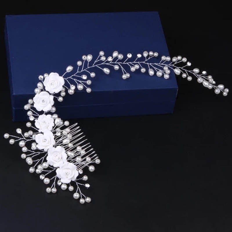 Lược cài tóc cô dâu đính hạt giả ngọc trai