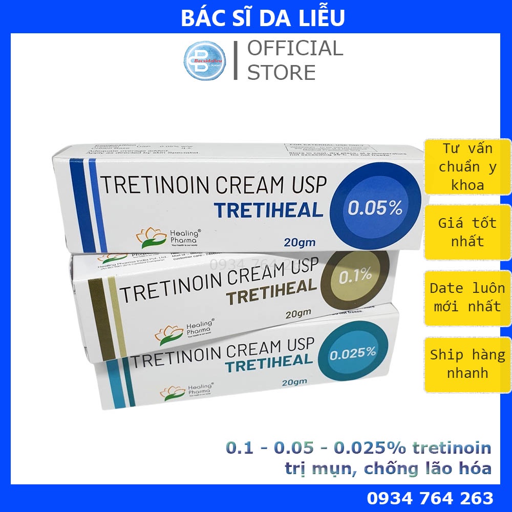 Tretinoin Tretiheal Cream (20g) 0.025% - 0.05% - 0.1%, Kem Dưỡng Tretinol Duy Trì Chống Lão Hóa