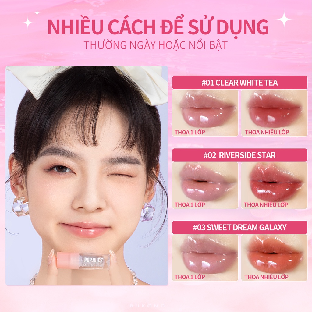 Son Dưỡng Môi POPJUICE Dạng Lỏng Mềm Mịn Lấp Lánh Không Dính Ly POPJUICE