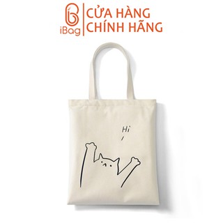 Túi tote vải canvas IBAG nữ phong cách ulzzang dáng unisex in hình con mèo say Hi N007