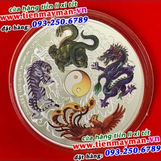 Đồng Xu Tứ Linh: Thanh Long - Bạch Hổ - Chu Tước - Huyền Vũ | Đồng Xu May Mắn Tặng Tết
