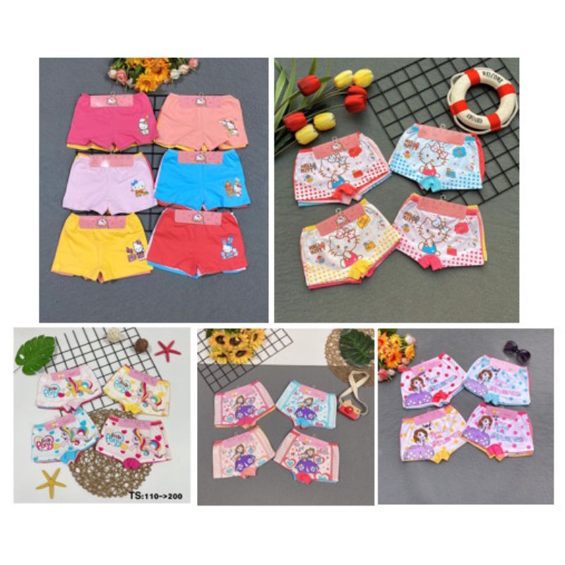 Combo 3 quần chip lót đùi kitty pony elsa bé gái cotton hàng Việt Nam size 110 - 200 (10-40kg)