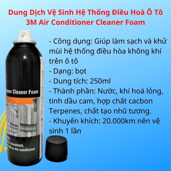 Vệ Sinh Dàn Lạnh, Vệ Sinh Điều Hoà Ô Tô, Dung Dịch Vệ Sinh 3M Air Conditioner Cleaner Foam Dạng Bọt, Hàng Chính Hãng