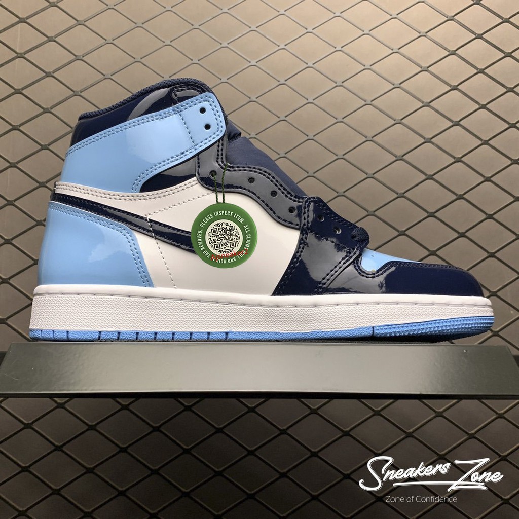 (FREESHIP+HỘP+QUÀ) Giày thể thao AIR JORDAN 1 Retro High UNC Patent xanh dương tím than cổ cao | BigBuy360 - bigbuy360.vn
