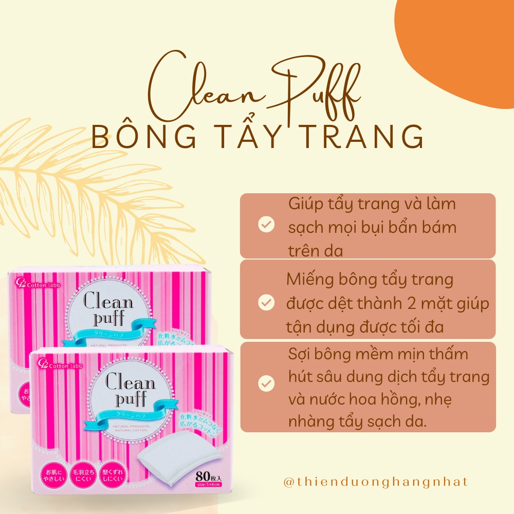 Bông tẩy trang Clean Puff 80 miếng Nhật - Giá sỉ