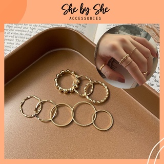 Set nhẫn nữ hàn quốc 8 chiếc mạ vàng không han gỉ SHEBYSHE - N1.6