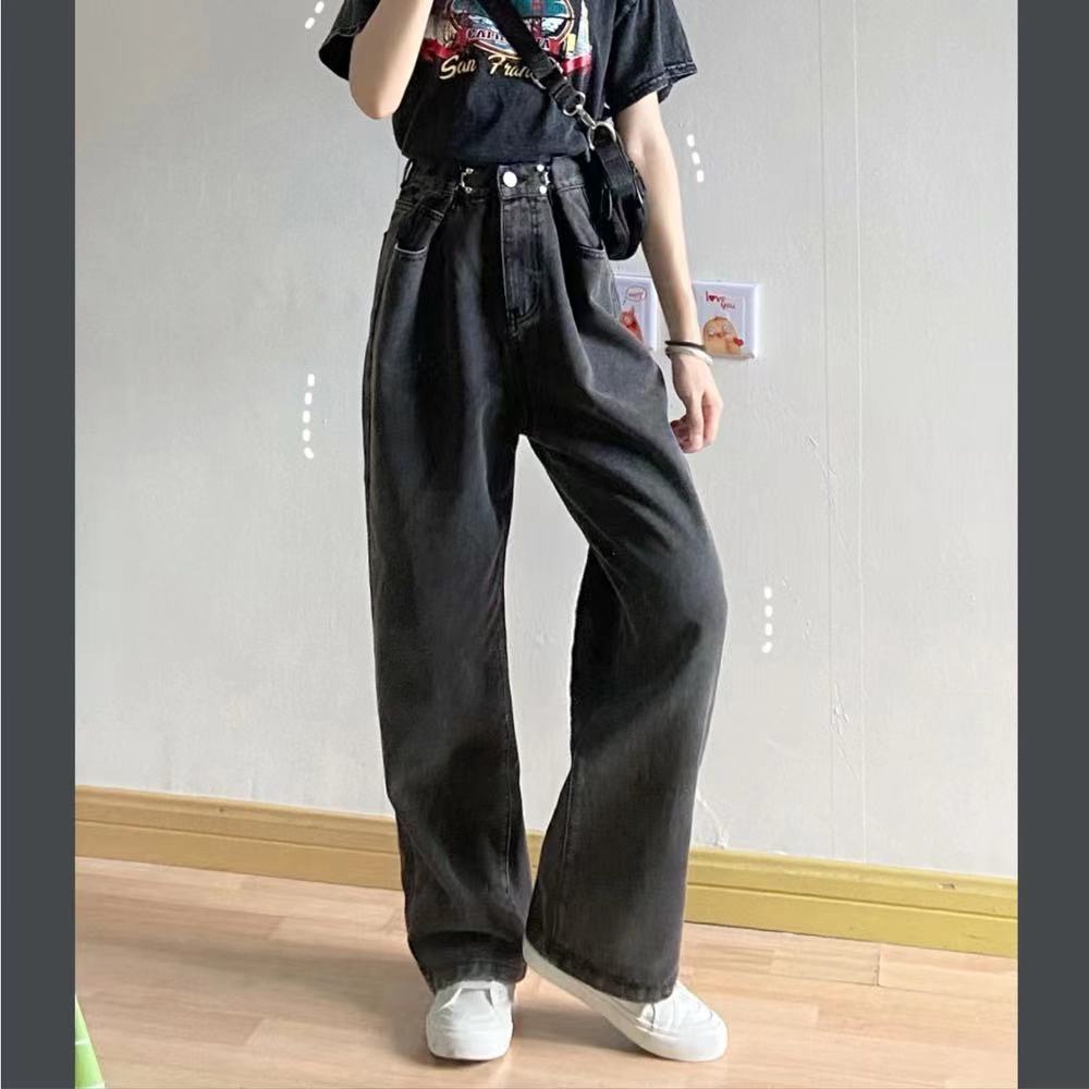 Quần jean thiết kế ống suông rộng phong cách thời trang retro cá tính