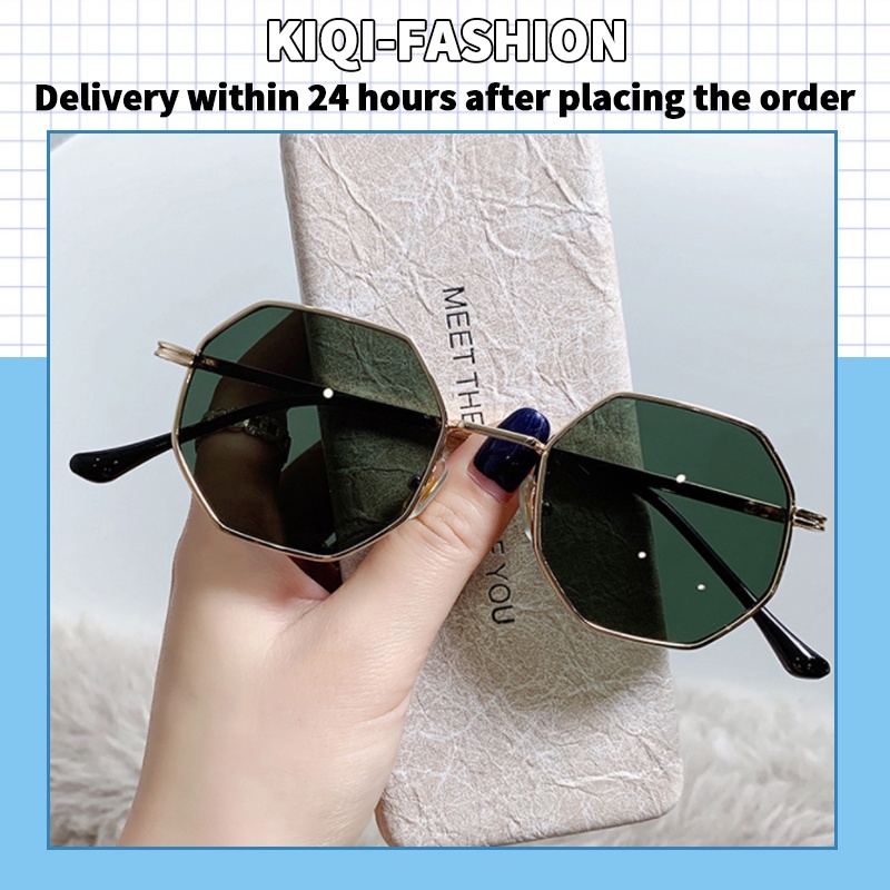 (KIQI-FASHION) COD Kính Mát Gọng Kim Loại Đa Giác Chống Tia Uv400 Siêu Nhẹ Phong Cách Cổ Điển Thời Trang Mới Cho Nữ