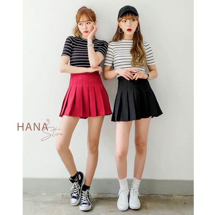 Chân váy Tennis đen xếp ly to có viền quần trong bigsize - Cạp lưng chun cao co giãn - Dáng xòe vừa - Vải chất umi dày