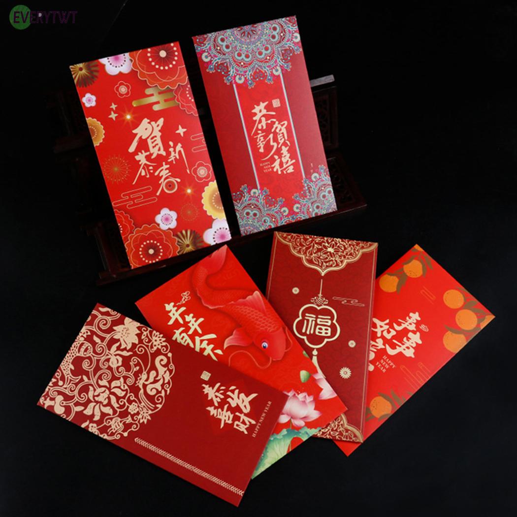 12 Bao Lì Xì Năm Mới 2021 9x17cm Màu Đỏ