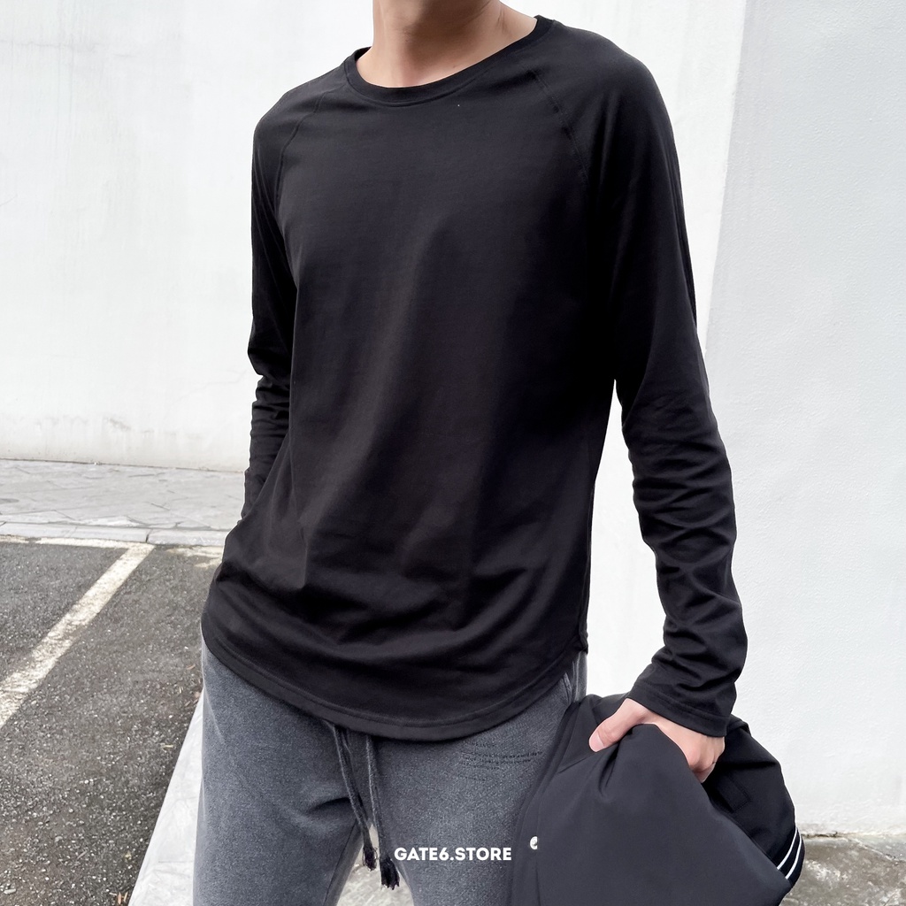 Áo thun Nam dài tay GATE6, áo cổ tròn vai raglan phối longtee cotton cao cấp mẫu mới Thu/Đông 2021 Daily - Đen/G0017
