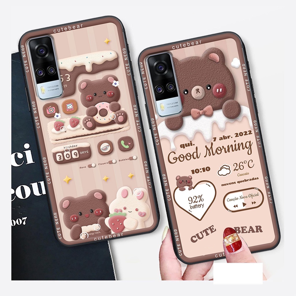 Ốp lưng Vivo Y51 2020 in hình Gấu nâu - hồng, Gấu Be@rick  cực CUTE, DỄ THƯƠNG