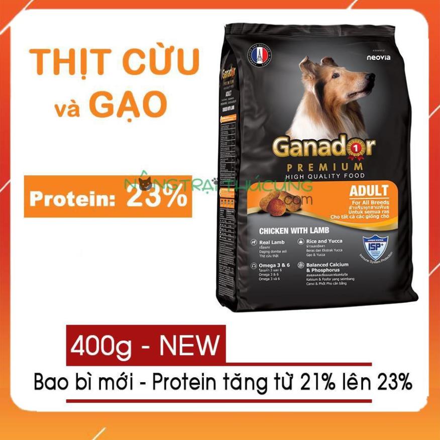 thức ăn cao cấp cho chó Ganador - 400g/túi - vị gà và vị cừu - giảm mùi hôi của phân - không chứa hoá chất và kháng sinh