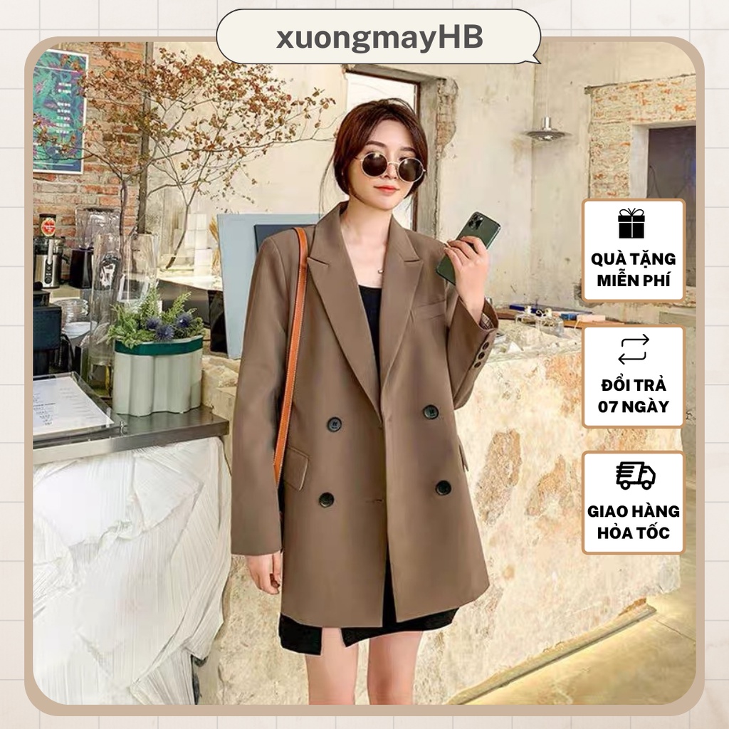 Áo blazer nữ 2 lớp, áo vest dài tay HB cao cấp 2 màu đen/nâu phong cách hàn quốc A072