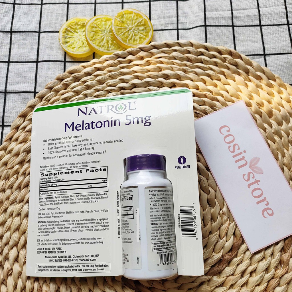 Kẹo Ngậm Natrol Melatonin 5mg 250 viên Vị Dâu Cosin Store