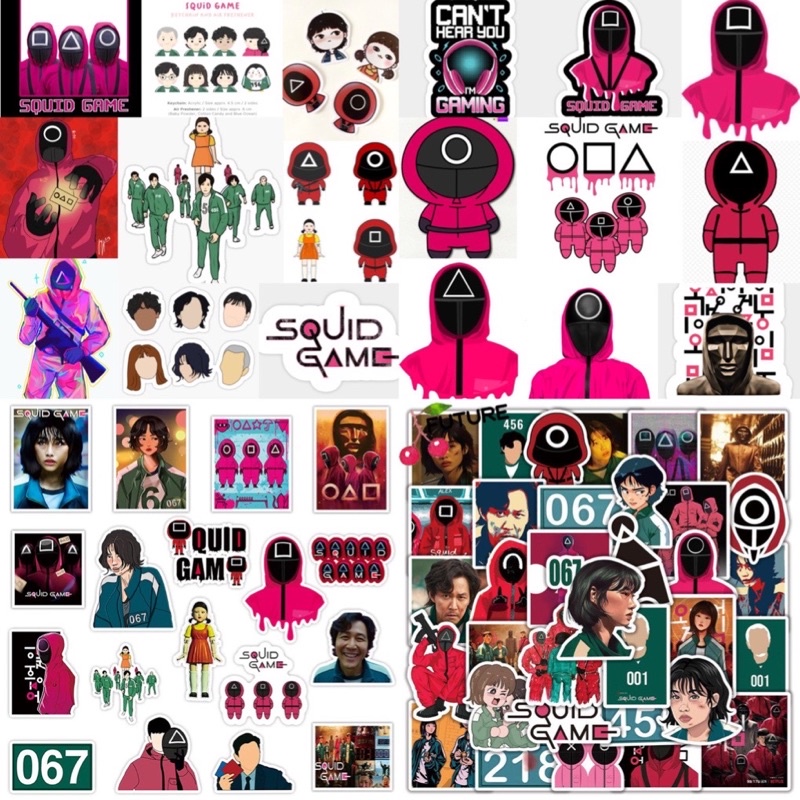 ảnh Sticker Game SQUID con mực 30-60 cái ép lụa khác nhau / Sticker con mực