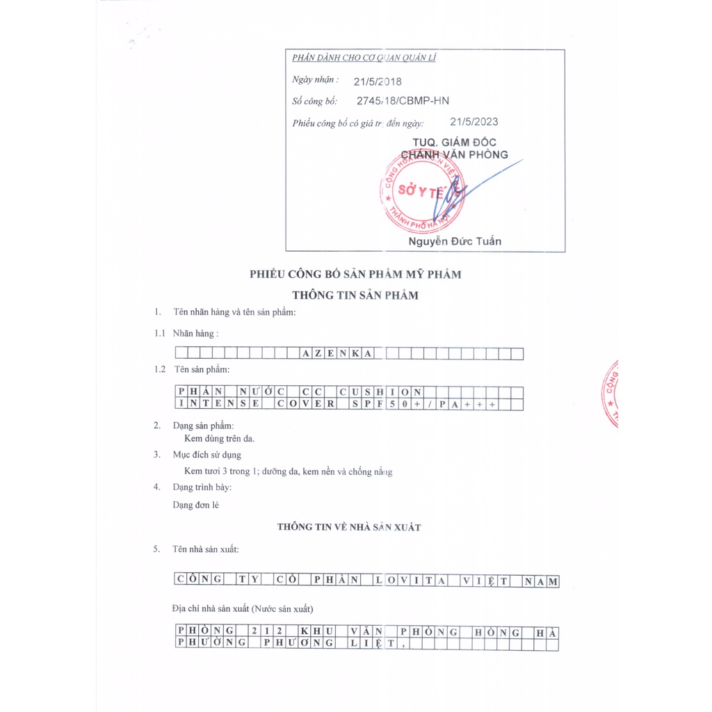 Phấn nước CC Cushion Intense Cover SPF50+/PA+++ AZENKA