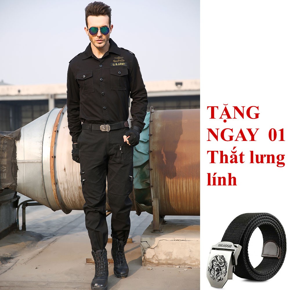 Bộ quần áo kaki lính - hàng cao cấp + Tặng thắt lưng vải lính (đen) | BigBuy360 - bigbuy360.vn