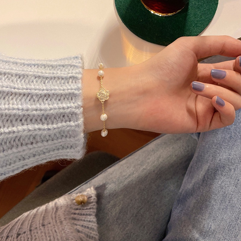 Phong cách Hàn Quốc Nữ Mạ vàng Vòng tay đính hạt Ngọc trai