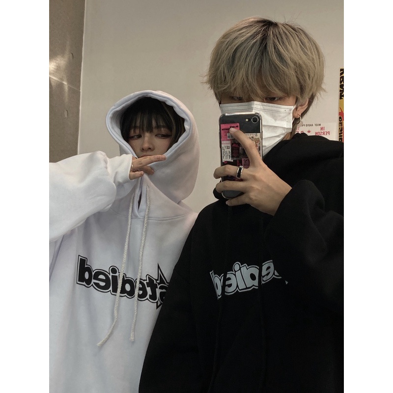 Áo hoodie đôi nam nữ, áo hoodie form rộng unisex màu trắng, màu đen