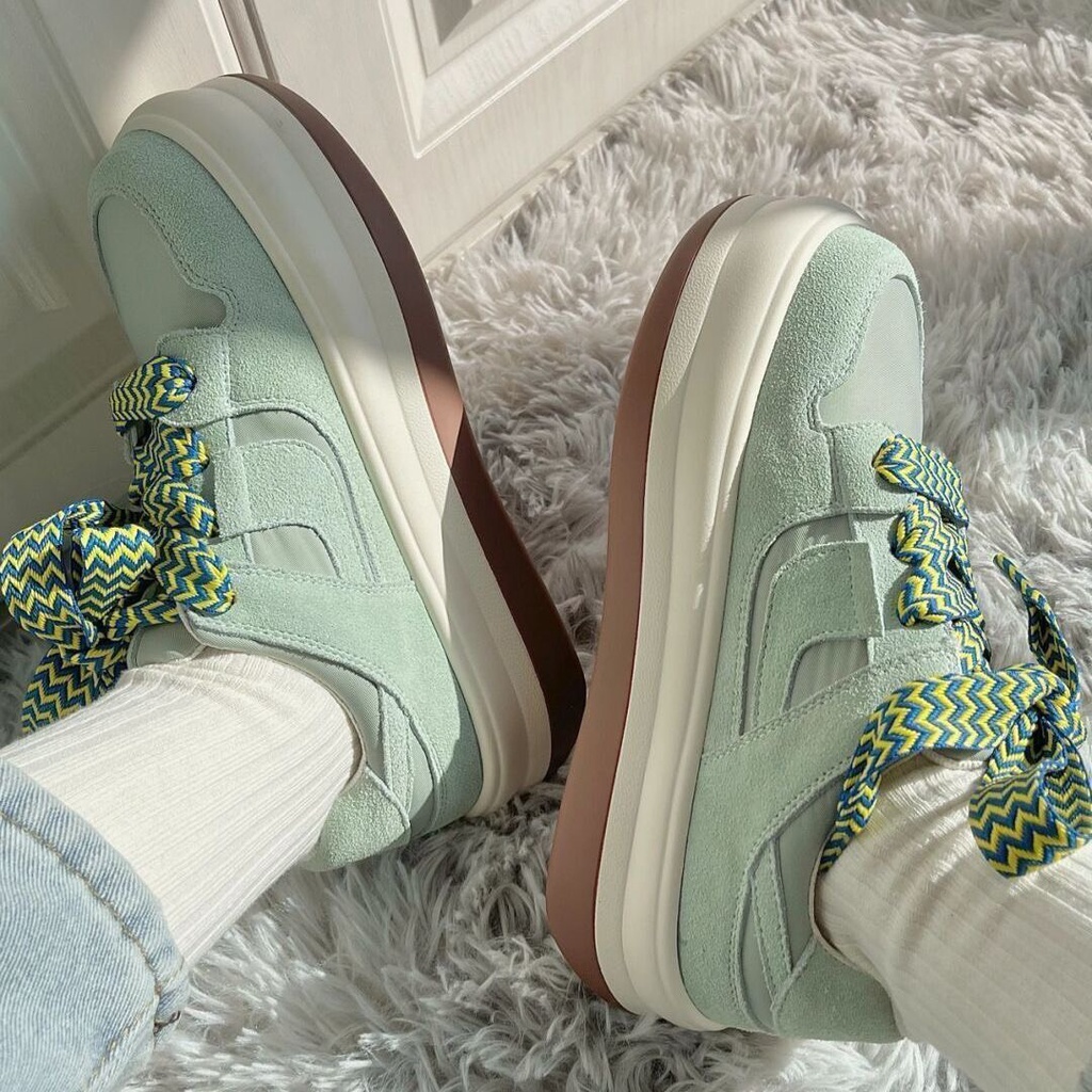 Giày thể thao nữ cột dây đế bằng màu xanh mint dễ thương trẻ trung phong cách Hàn Quốc