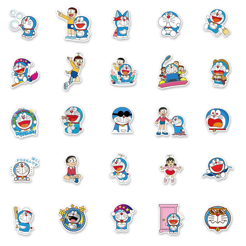 Bộ 50 Miếng Dán PVC Chống Thấm Nước Hình Doraemon Đáng Yêu