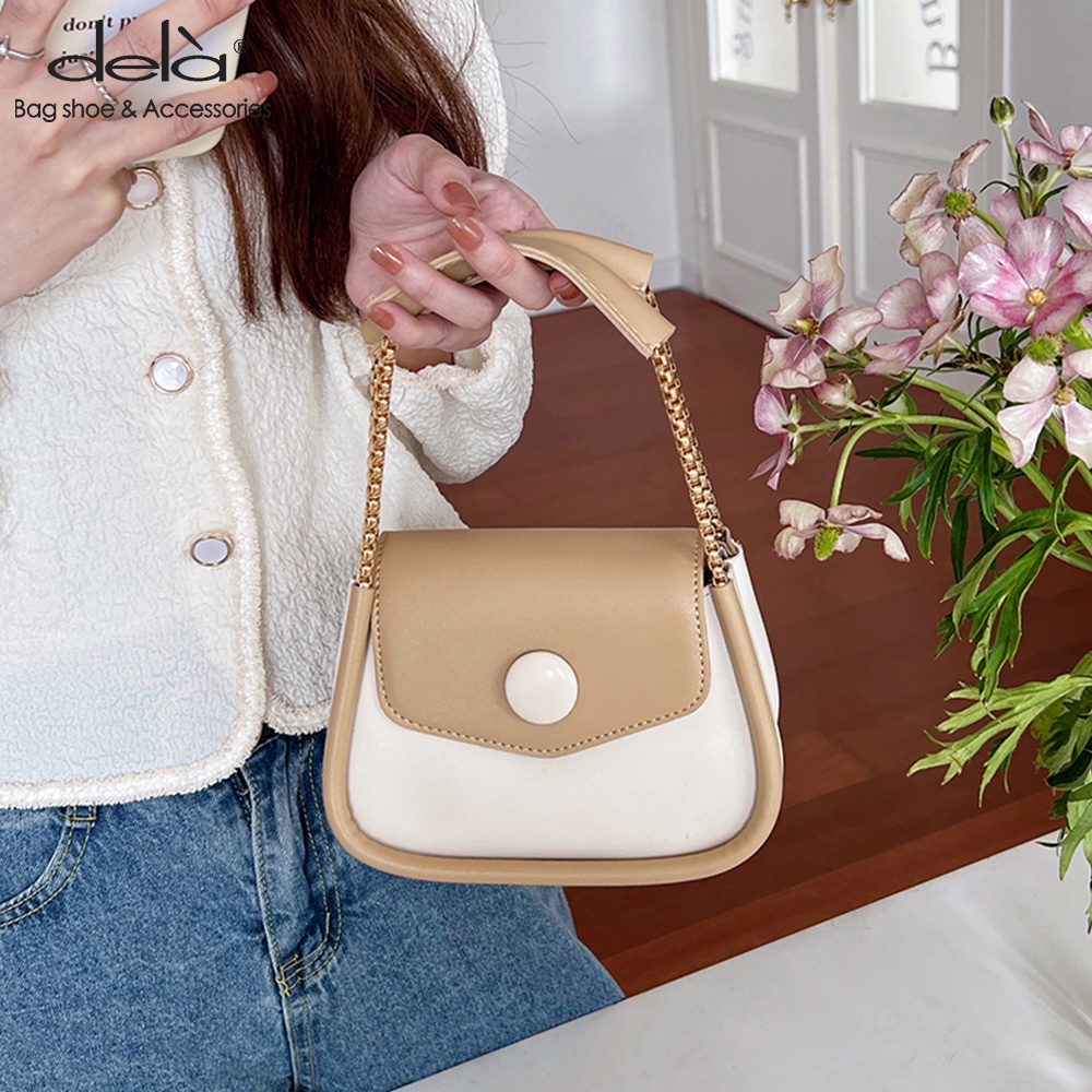 Dela Túi Đeo Vai Xách Tay Cỡ Nhỏ Phối Dây Xích Màu Sắc Tương Phản Kiểu retro Thời Trang Cho Nữ
