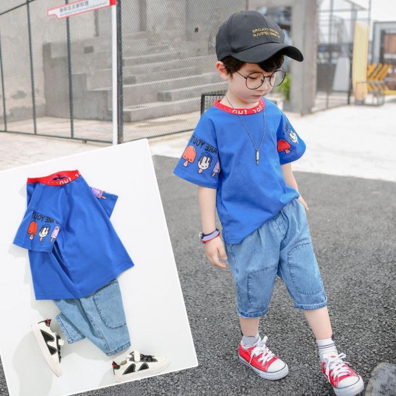 Set áo thun ngắn tay in họa tiết hoạt hình + quần short phong cách thời trang dành cho bé trai 1-10T