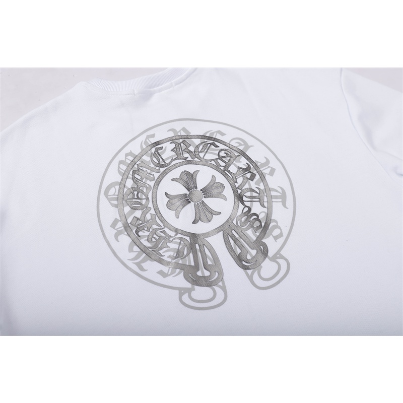 CHROME HEARTS Áo sweater cổ tròn in hình cây thánh giá màu bạc giản dị cho nam và nữ