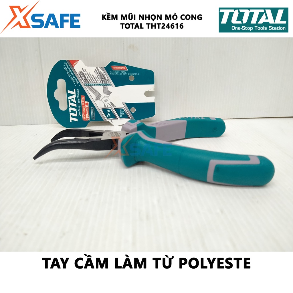 Kìm mũi nhọn mỏ cong TOTAL THT24616 Kềm bấm chất liệu thép CR-V, đen bóng - Chính hãng [XSAFE]