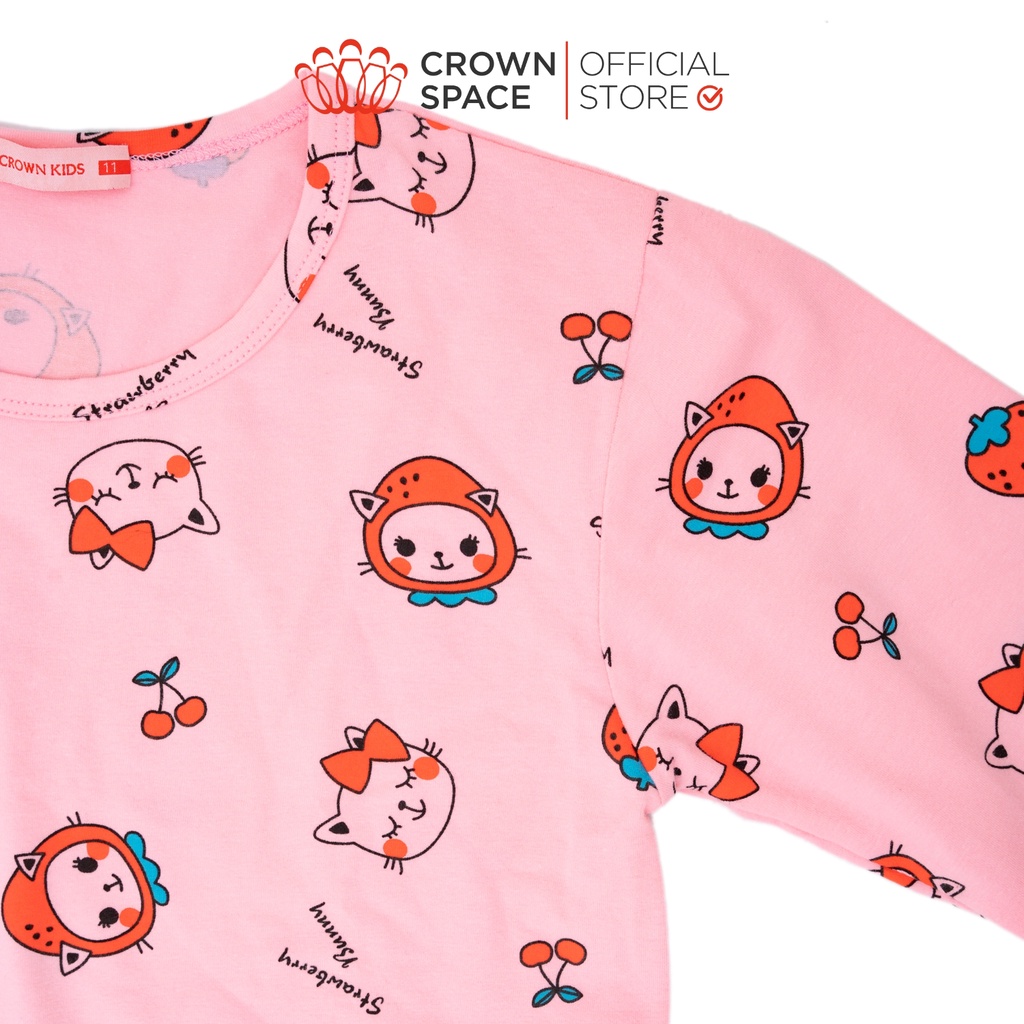 Bộ Mặc Nhà Dài Tay Bé Gái Crown Space Cao Cấp - Cotton Thoáng Mát Họa Tiết Dễ Thương CKGL5911713 Size 17-33Kg