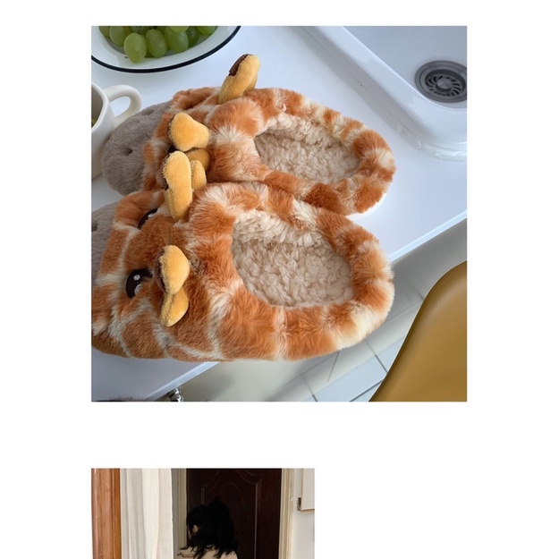 [27CAM]Dép bông hươu cao cổ có sừng cuteđế xốp lông mịn chống trơn đi được cả ngoài đường