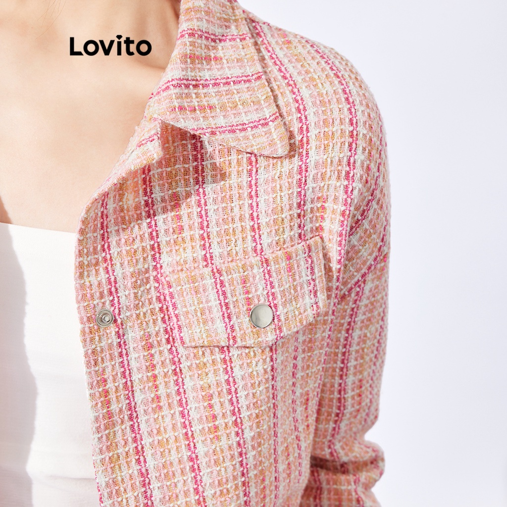 Áo khoác Lovito phong cách Hàn Quốc xẻ tà họa tiết kẻ caro thường ngày L32FW091 (màu hồng)
