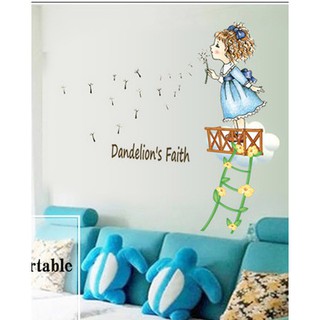 Decal dán tường cô bé váy xanh
