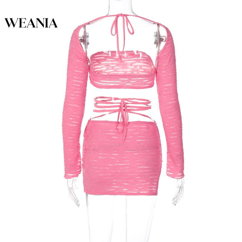 Bộ Áo Ống Màu Trơn + Chân Váy Xẻ Tà Dáng Ôm Gợi Cảm Cho Nữ