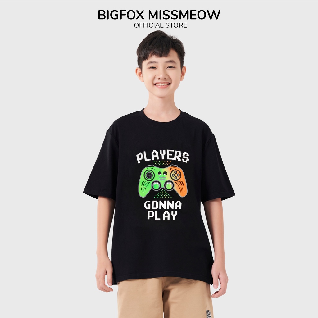 Áo thun bé trai Bigfox - Miss Meow cộc tay mùa hè chất cotton dáng rộng hình in game player size đại 12,13,14,15 tuổi