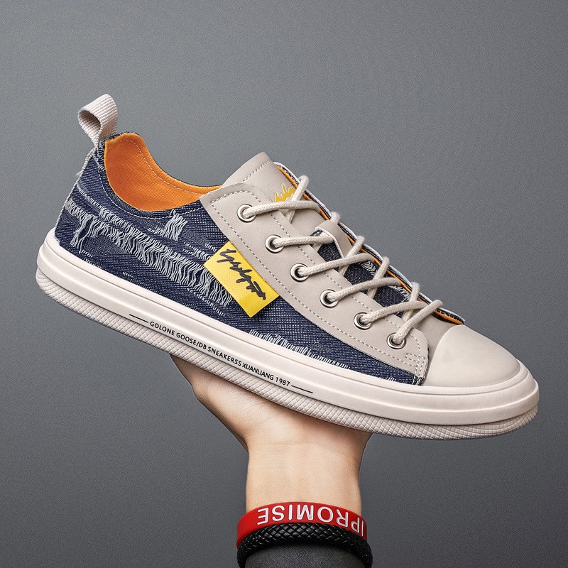 [Freeship + Video] Giày Sneaker Nam Vải Bò Rách Phối Da Lộn Cao Cấp | BigBuy360 - bigbuy360.vn