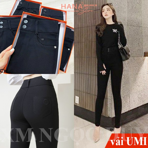 Quần legging nữ cạp cao dài nâng mông có túi cúc khóa kéo - Quần legging đen nữ dài co giãn gen bụng vải dày Umi ôm body | BigBuy360 - bigbuy360.vn