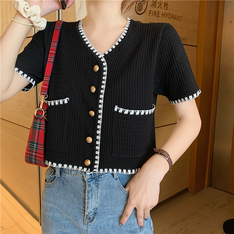 Áo Cardigan Dệt Kim Tay Ngắn Thiết Kế Thanh Lịch