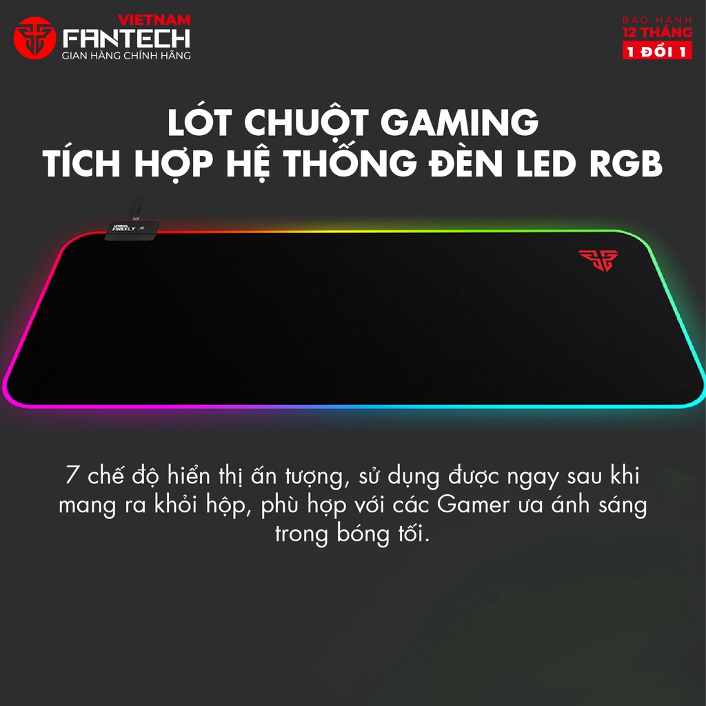 Miếng lót chuột Gaming FANTECH MPR800s Viền LED RGB 7 chế độ - Đế chống trượt - Hãng chính hãng Bảo hành 12 tháng