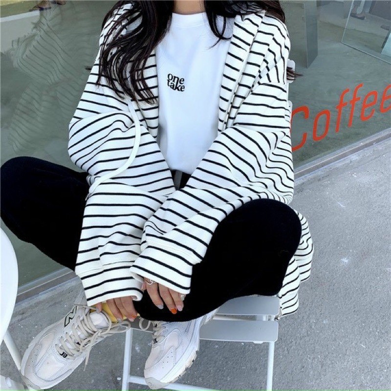 Áo khoác nỉ cotton kẻ sọc form rộng style ulzzang trẻ trung | BigBuy360 - bigbuy360.vn